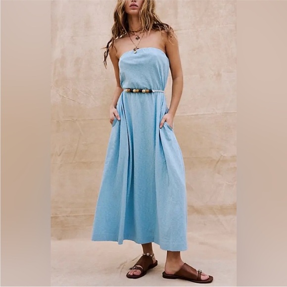 Free People Strapless Blue Dress - Picture 3 of 5